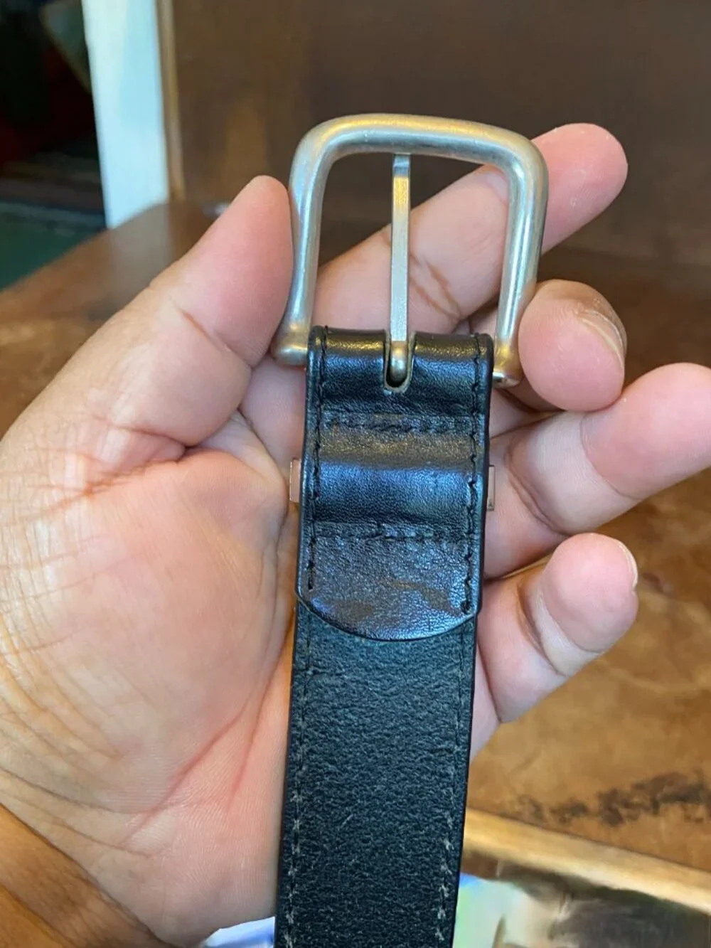 Vintage Black Leather Belt Size 38